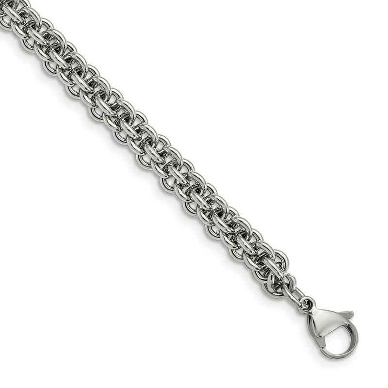 7mm Stainless Steel Fancy Circle Link Chain Bracelet, 9 Inch